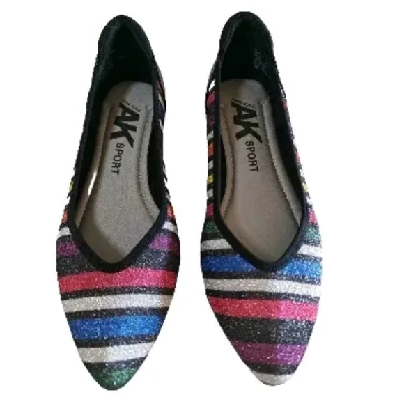 Anne Klein Sport Women's Glitter Multicolor Stripe Flat Shoes | Size 8M (NWT) - Picture 13 of 15